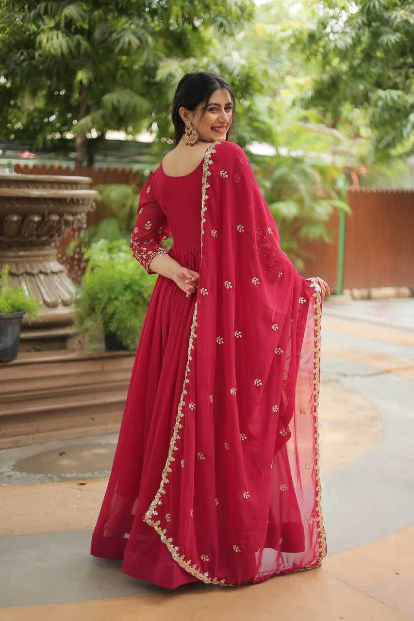 Faux Blooming Embroidery Anarkali Long Gown WITH-DUPATTA - MYLUXURY LANE ENTERPRISE